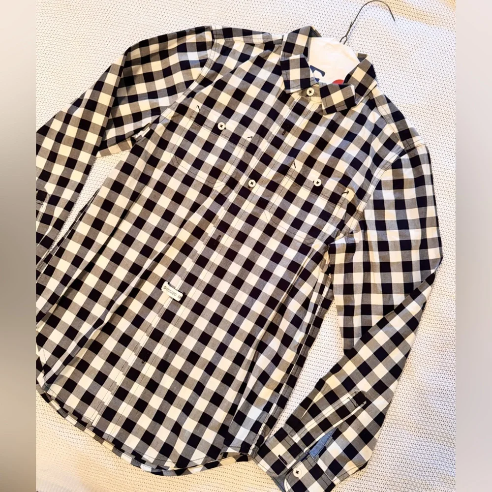 TUCKER + TATE Boys Gingham Plaid Black & White Check Button Down Shirt